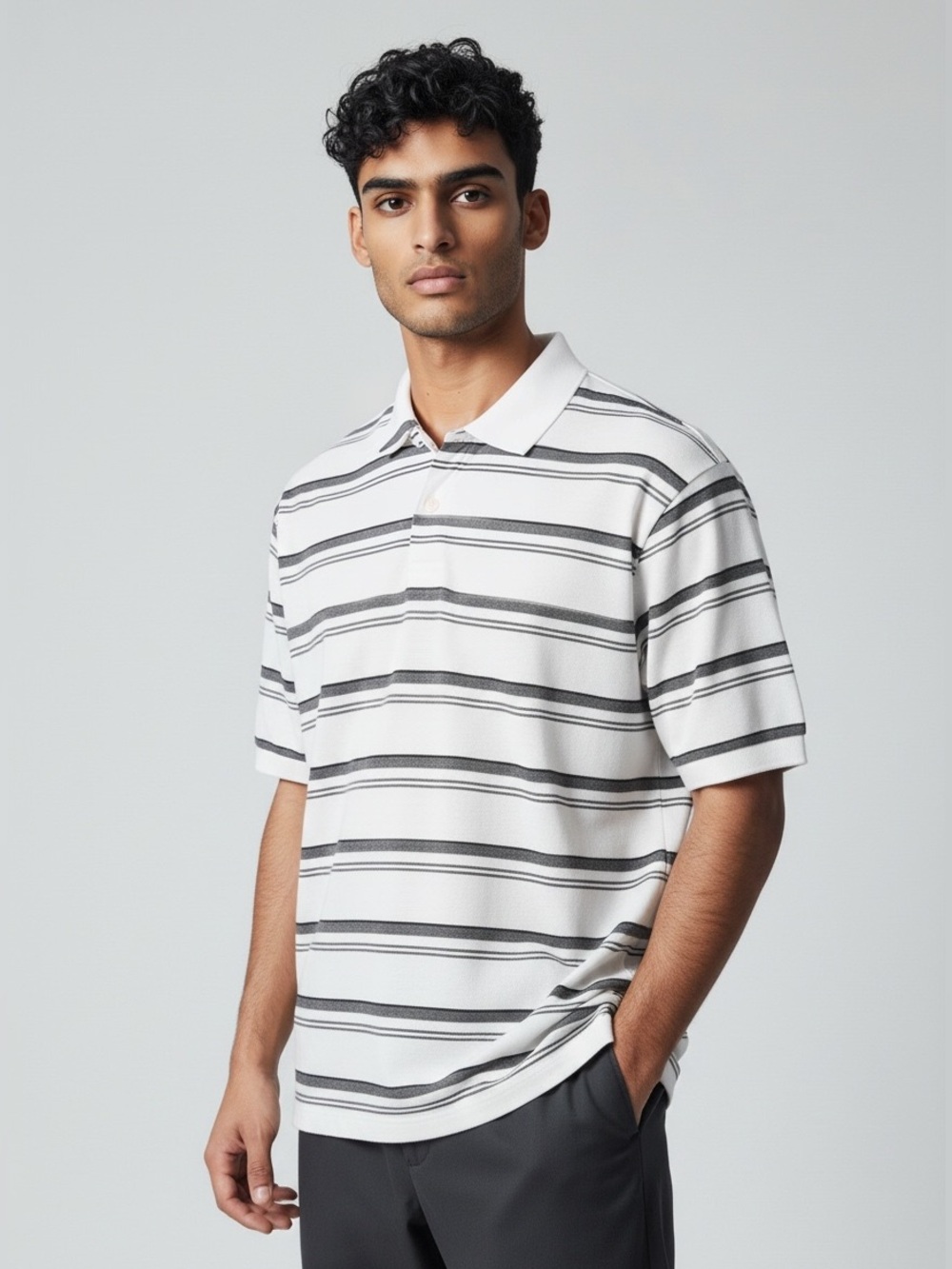 GRAND SLAM Stripe Golf Polo XL White/Gray/Black EUC
